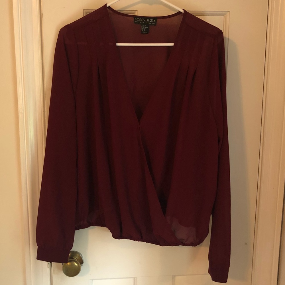 Forever 21 maroon sheer blouse